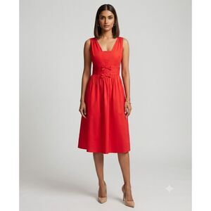 NWT Karl Lagerfeld Red V-Neck Midi Dress with Waist Bow Size 6